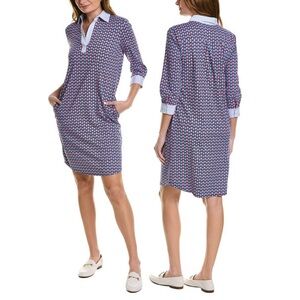 J. McLaughlin Size XS Blue Pink Arosa Catalina Cloth 3/4 Sleeve Mini Dress